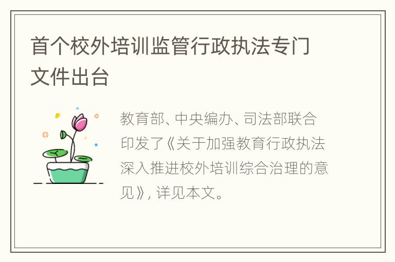 首个校外培训监管行政执法专门文件出台