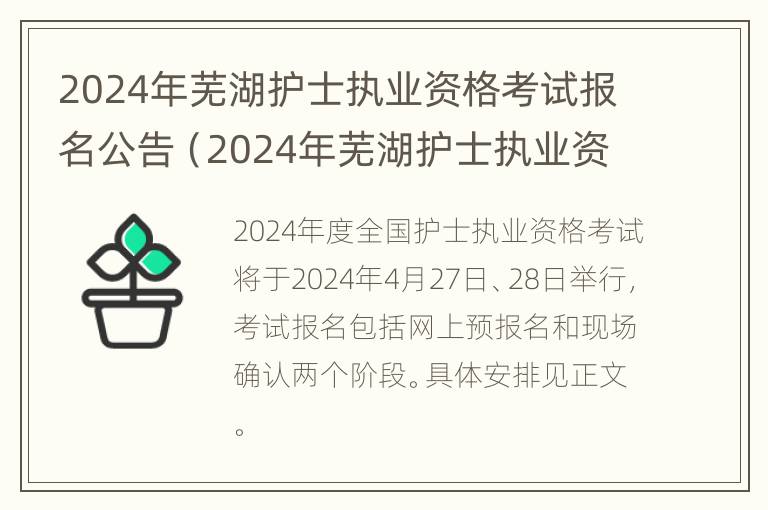 2024年芜湖护士执业资格考试报名公告（2024年芜湖护士执业资格考试报名公告在哪里看）