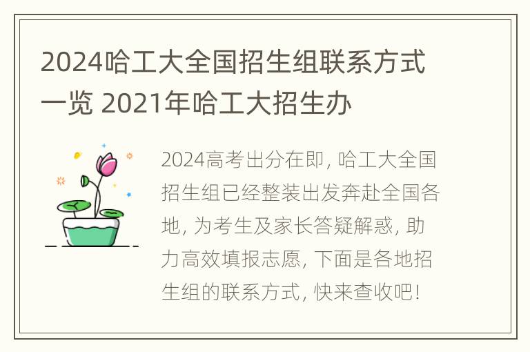 2024哈工大全国招生组联系方式一览 2021年哈工大招生办