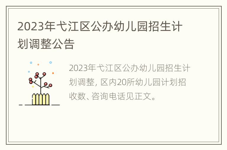 2023年弋江区公办幼儿园招生计划调整公告