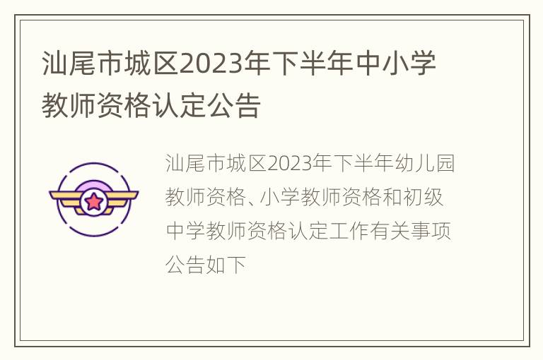 汕尾市城区2023年下半年中小学教师资格认定公告