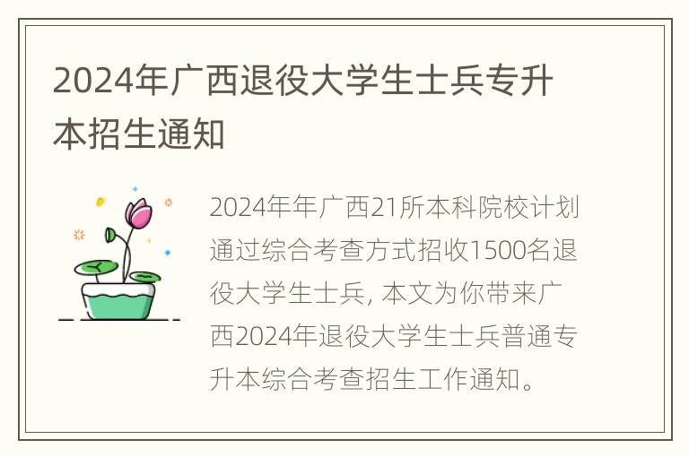 2024年广西退役大学生士兵专升本招生通知