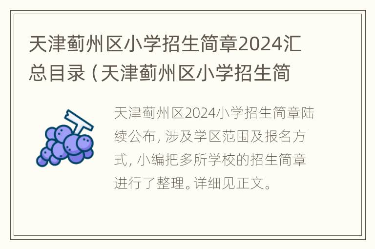 天津蓟州区小学招生简章2024汇总目录（天津蓟州区小学招生简章2024汇总目录）