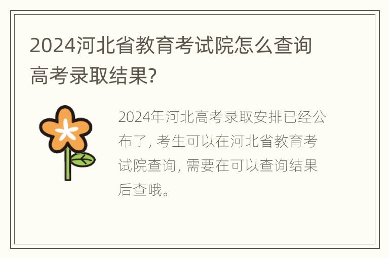 2024河北省教育考试院怎么查询高考录取结果？