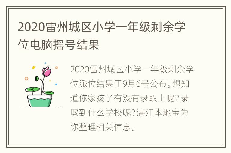 2020雷州城区小学一年级剩余学位电脑摇号结果