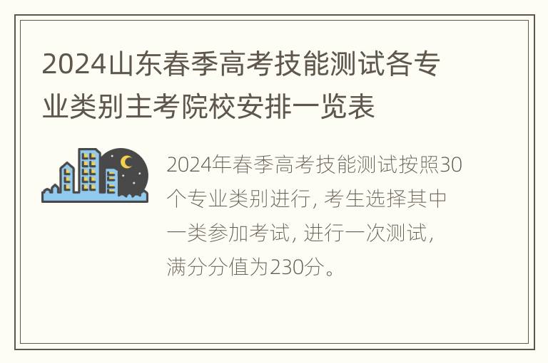 2024山东春季高考技能测试各专业类别主考院校安排一览表