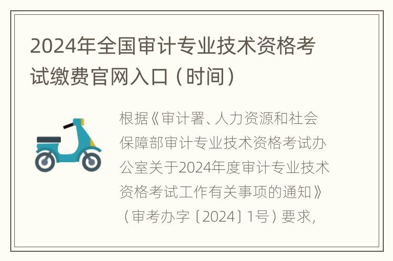 2024年全国审计专业技术资格考试缴费官网入口（时间）