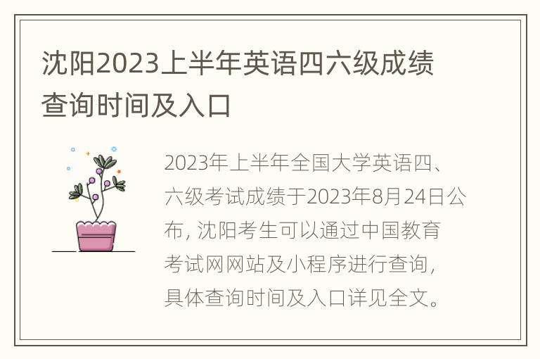 沈阳2023上半年英语四六级成绩查询时间及入口