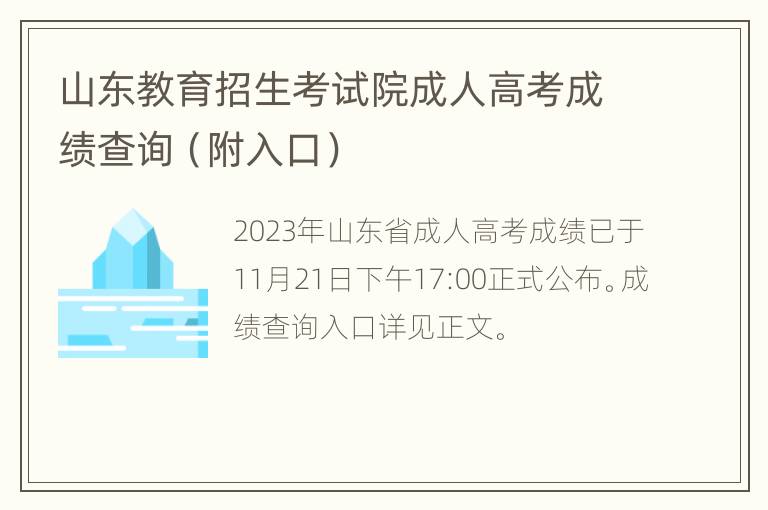 山东教育招生考试院成人高考成绩查询（附入口）