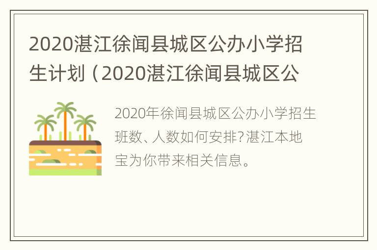 2020湛江徐闻县城区公办小学招生计划（2020湛江徐闻县城区公办小学招生计划公布）