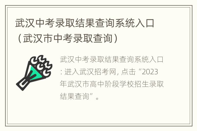 武汉中考录取结果查询系统入口（武汉市中考录取查询）