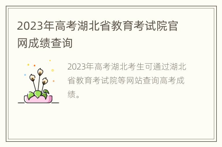 2023年高考湖北省教育考试院官网成绩查询