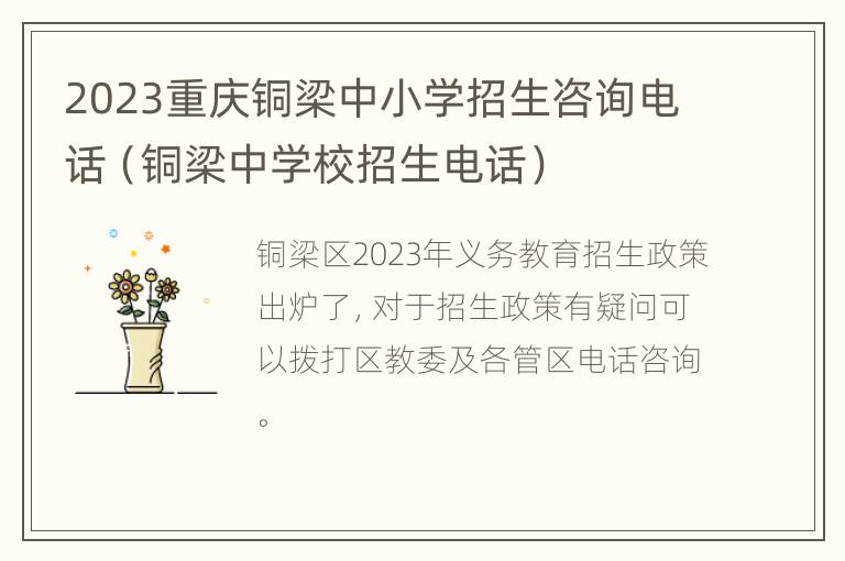 2023重庆铜梁中小学招生咨询电话（铜梁中学校招生电话）