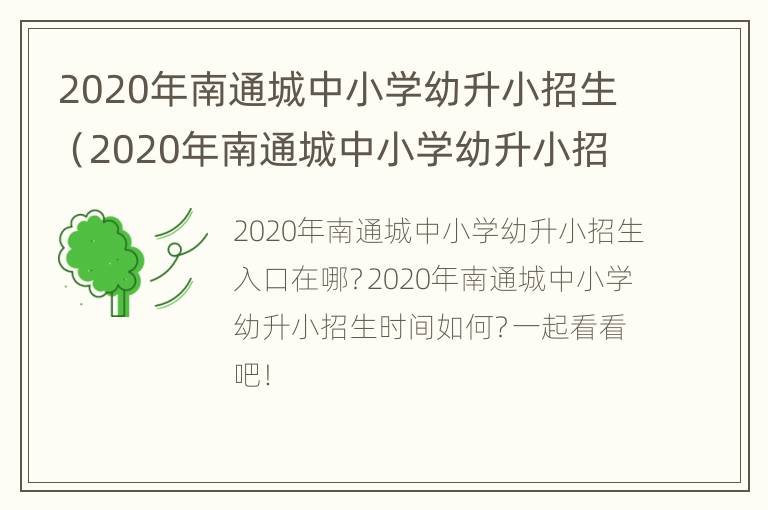 2020年南通城中小学幼升小招生（2020年南通城中小学幼升小招生简章）