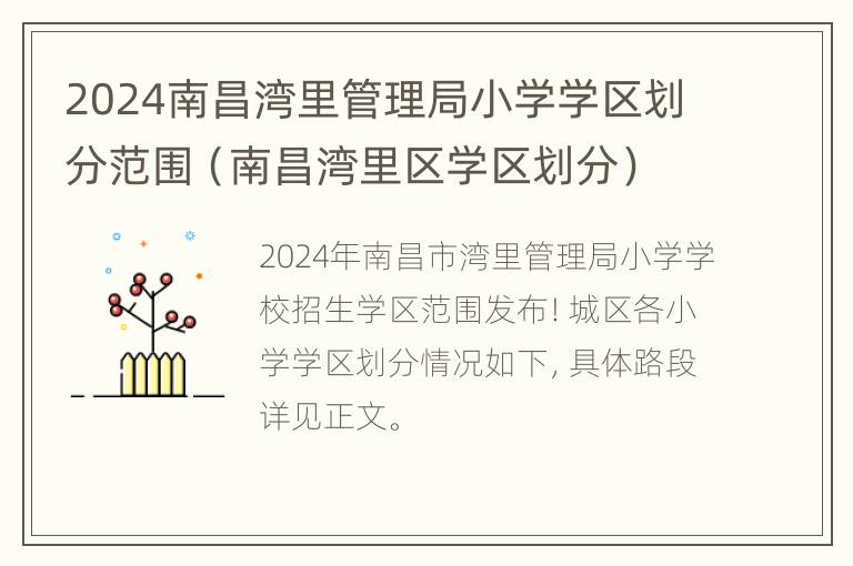 2024南昌湾里管理局小学学区划分范围（南昌湾里区学区划分）