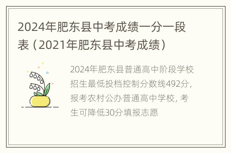 2024年肥东县中考成绩一分一段表（2021年肥东县中考成绩）