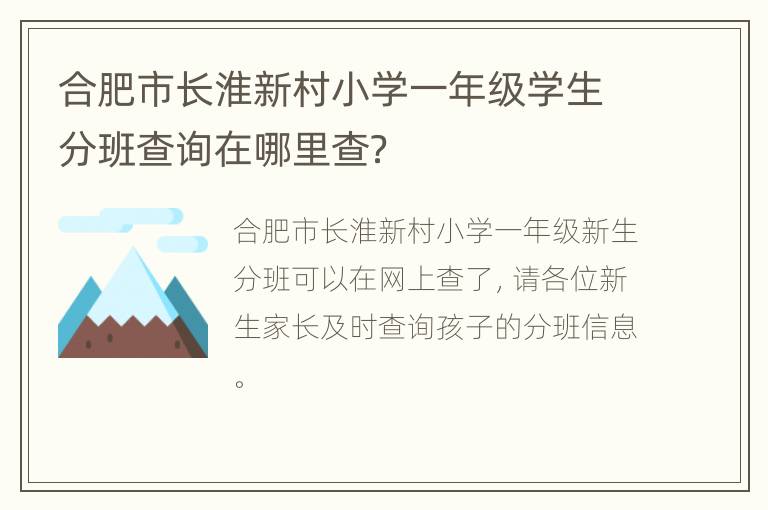 合肥市长淮新村小学一年级学生分班查询在哪里查？