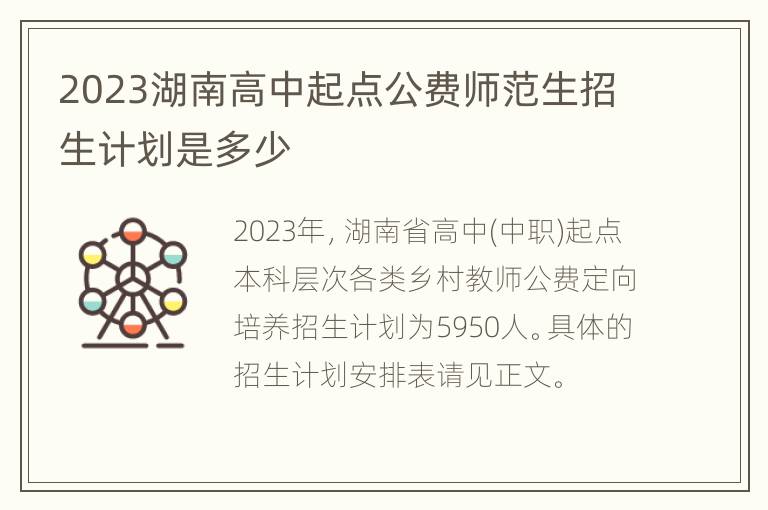 2023湖南高中起点公费师范生招生计划是多少