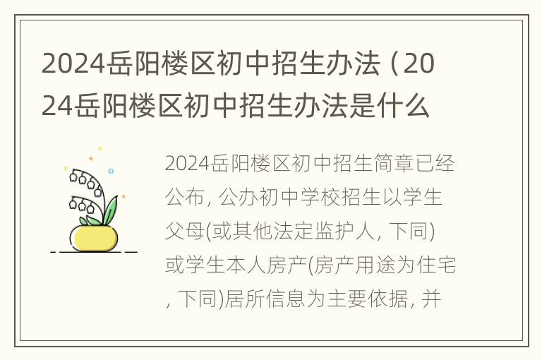 2024岳阳楼区初中招生办法（2024岳阳楼区初中招生办法是什么）