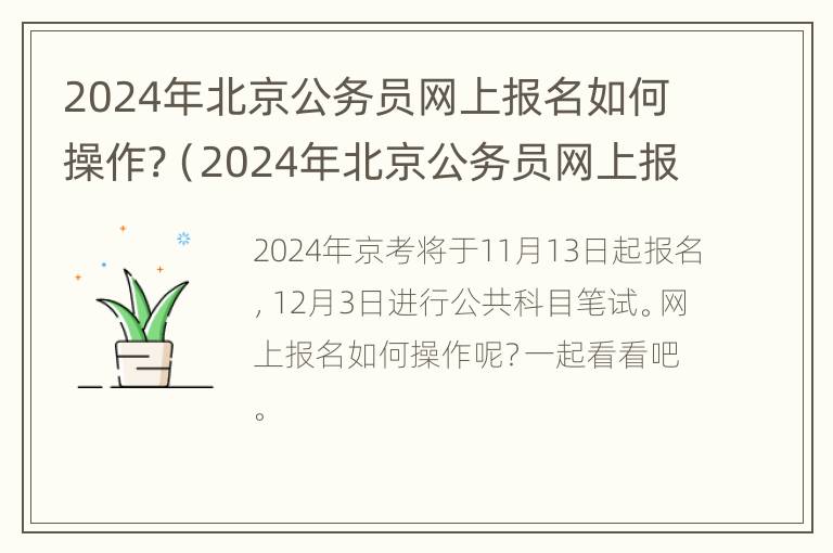 2024年北京公务员网上报名如何操作?（2024年北京公务员网上报名如何操作啊）