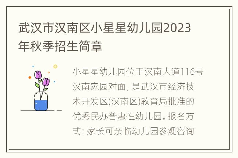 武汉市汉南区小星星幼儿园2023年秋季招生简章