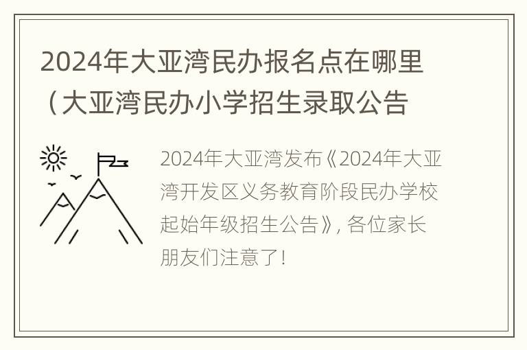 2024年大亚湾民办报名点在哪里（大亚湾民办小学招生录取公告）