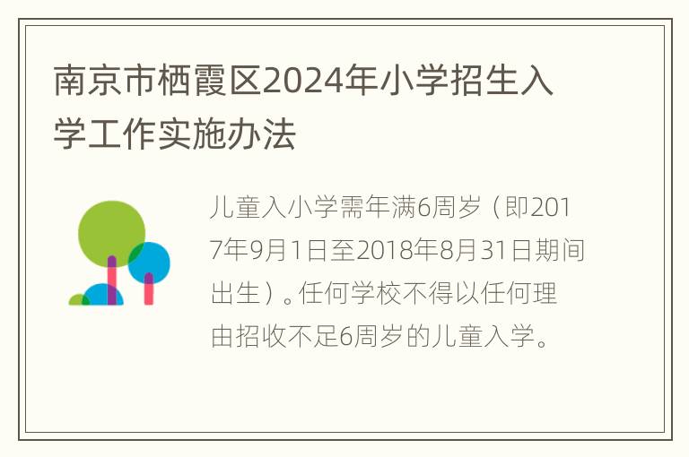 南京市栖霞区2024年小学招生入学工作实施办法