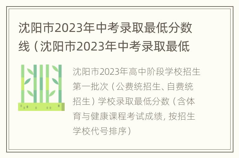 沈阳市2023年中考录取最低分数线（沈阳市2023年中考录取最低分数线是多少）