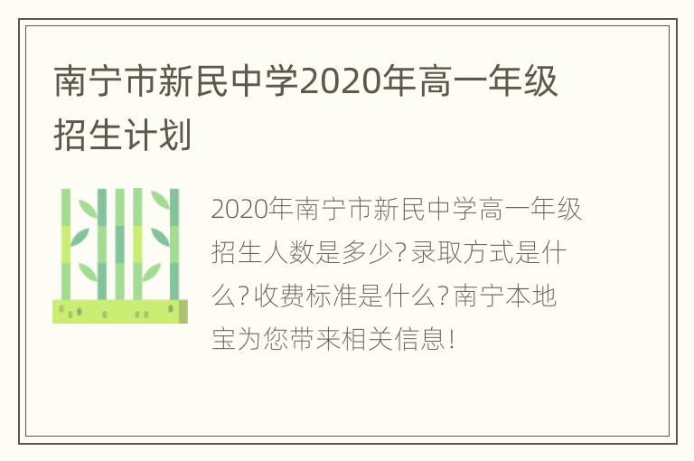 南宁市新民中学2020年高一年级招生计划