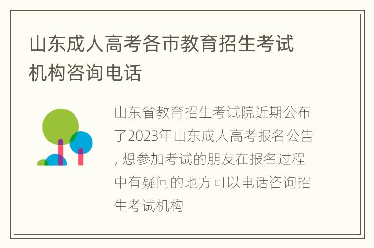 山东成人高考各市教育招生考试机构咨询电话