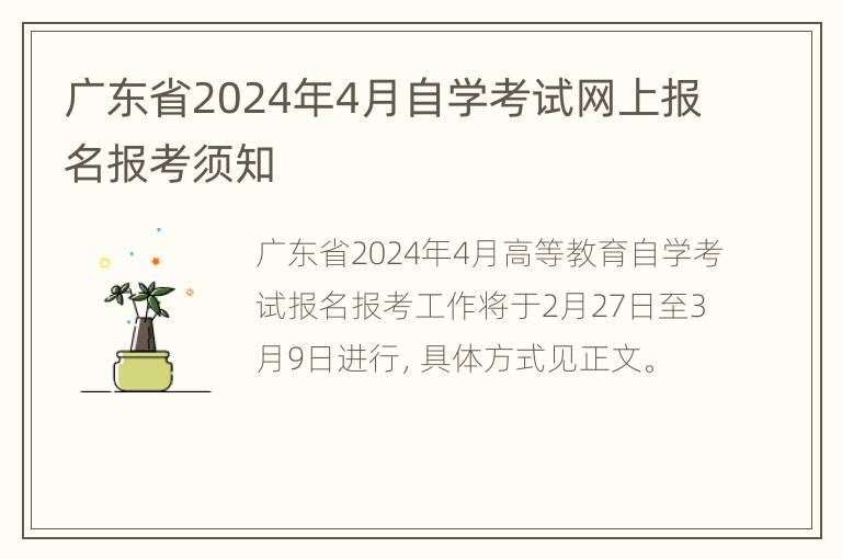 广东省2024年4月自学考试网上报名报考须知