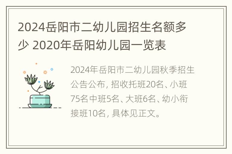 2024岳阳市二幼儿园招生名额多少 2020年岳阳幼儿园一览表