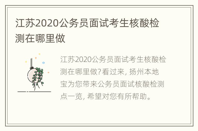 江苏2020公务员面试考生核酸检测在哪里做