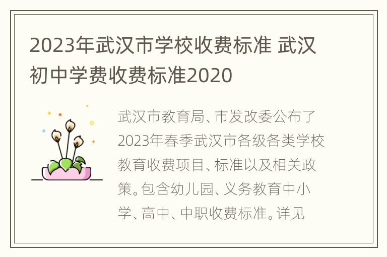 2023年武汉市学校收费标准 武汉初中学费收费标准2020