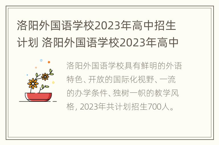 洛阳外国语学校2023年高中招生计划 洛阳外国语学校2023年高中招生计划是多少