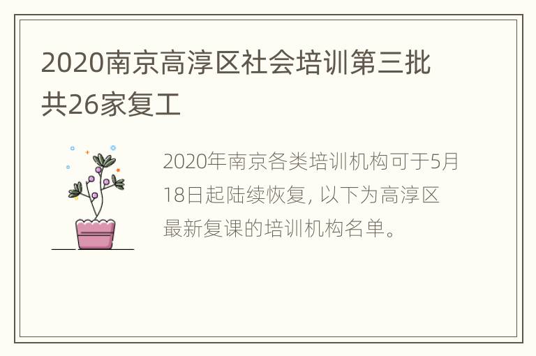 2020南京高淳区社会培训第三批共26家复工