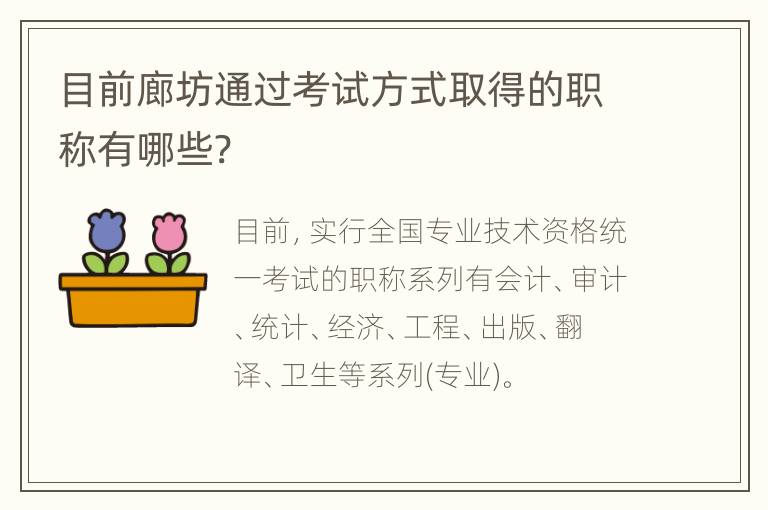 目前廊坊通过考试方式取得的职称有哪些?