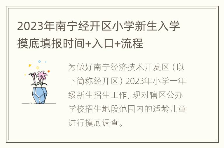 2023年南宁经开区小学新生入学摸底填报时间+入口+流程