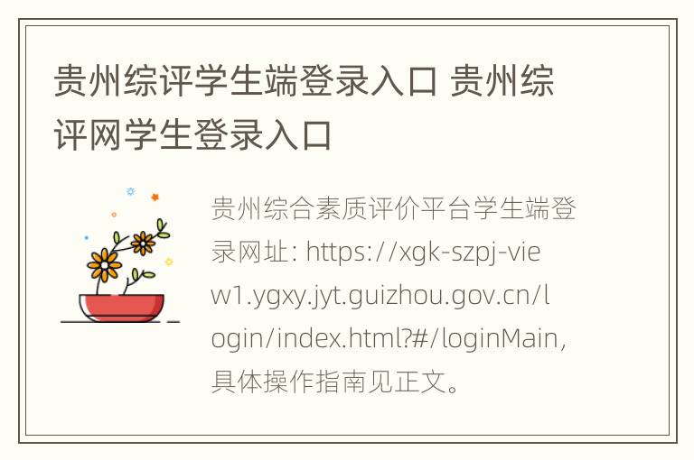 贵州综评学生端登录入口 贵州综评网学生登录入口