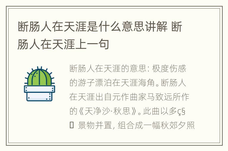 断肠人在天涯是什么意思讲解 断肠人在天涯上一句