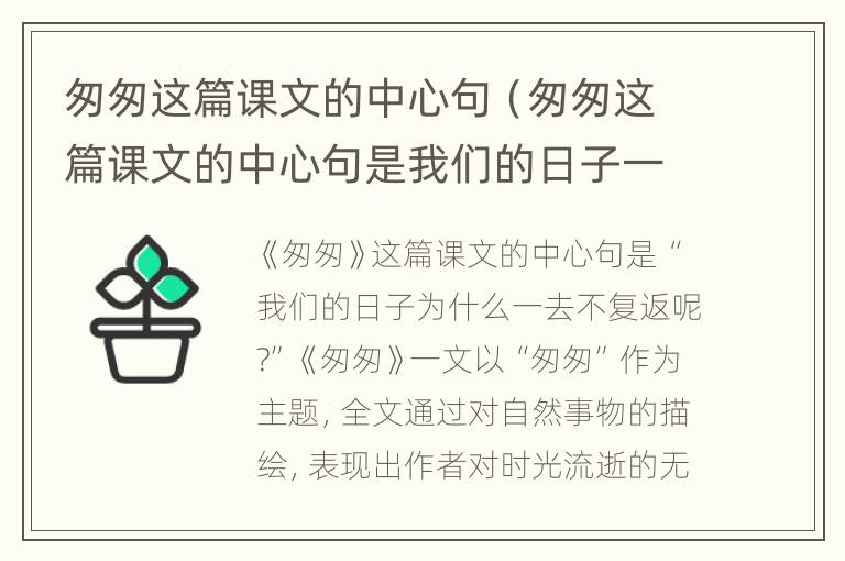 匆匆这篇课文的中心句（匆匆这篇课文的中心句是我们的日子一去不复返对还是错）