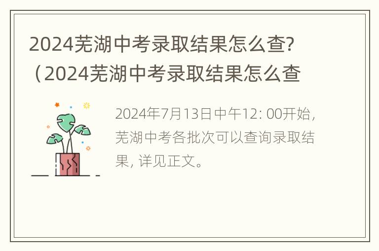 2024芜湖中考录取结果怎么查？（2024芜湖中考录取结果怎么查不到）