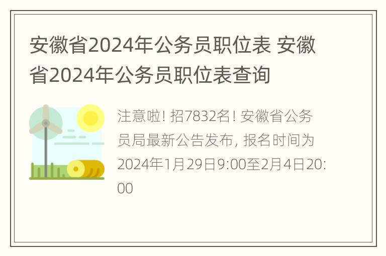 安徽省2024年公务员职位表 安徽省2024年公务员职位表查询