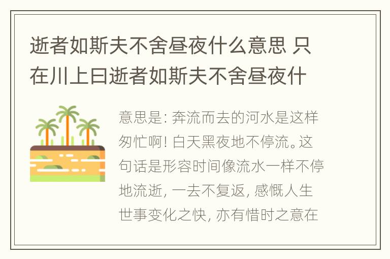 逝者如斯夫不舍昼夜什么意思 只在川上曰逝者如斯夫不舍昼夜什么意思