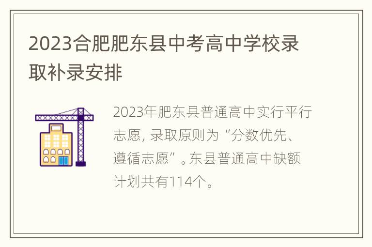 2023合肥肥东县中考高中学校录取补录安排