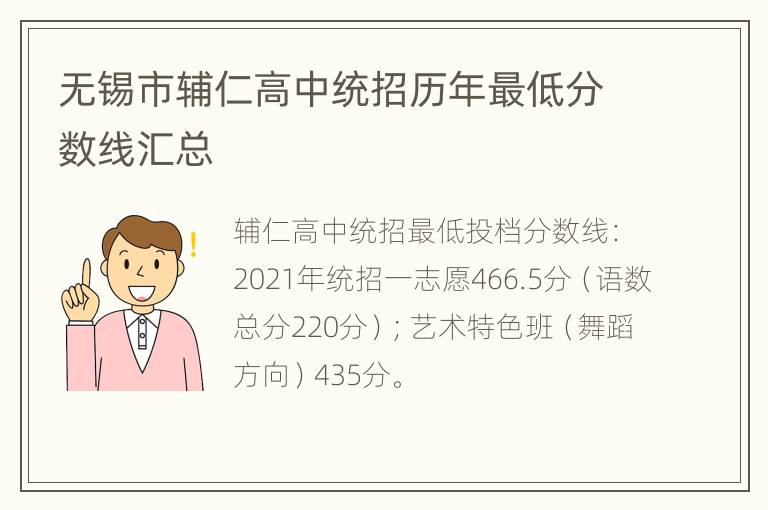 无锡市辅仁高中统招历年最低分数线汇总