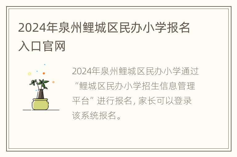 2024年泉州鲤城区民办小学报名入口官网