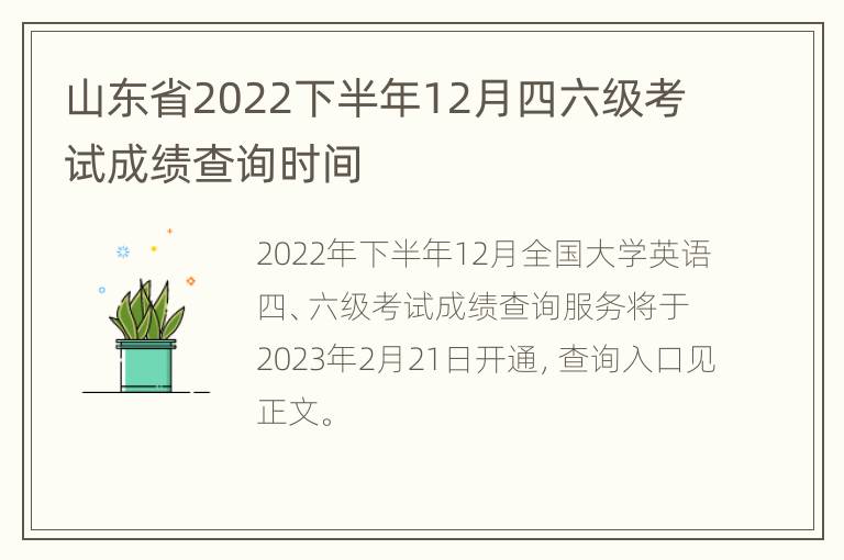 山东省2022下半年12月四六级考试成绩查询时间