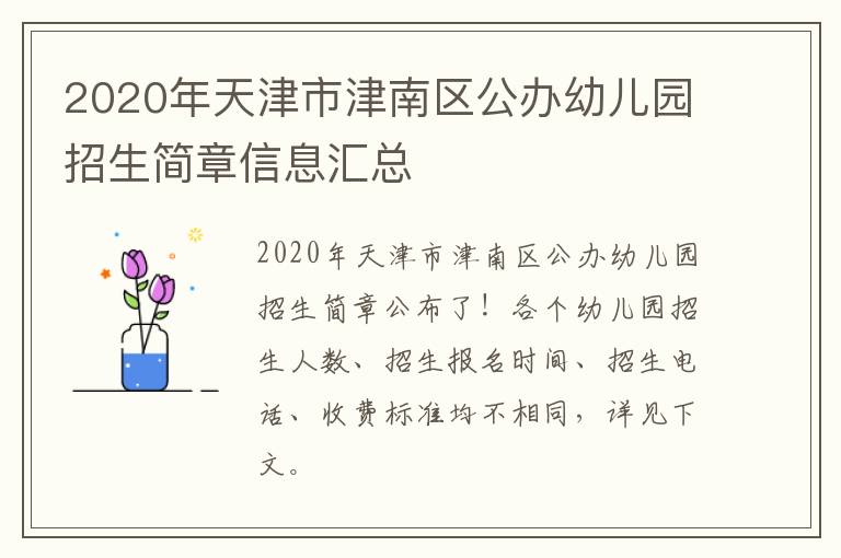 2020年天津市津南区公办幼儿园招生简章信息汇总