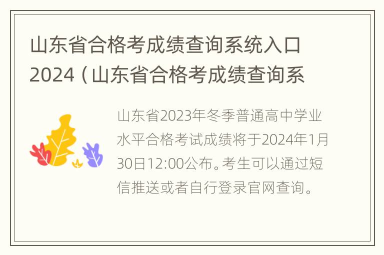 山东省合格考成绩查询系统入口2024（山东省合格考成绩查询系统入口2022）